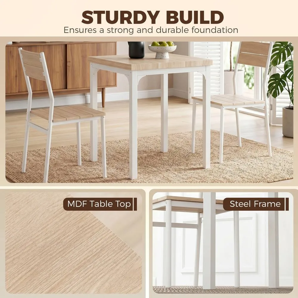HOMCOM 3 Pcs Compact Dining Table 2 Chairs Set, Oak Wood Effect in Natural 6