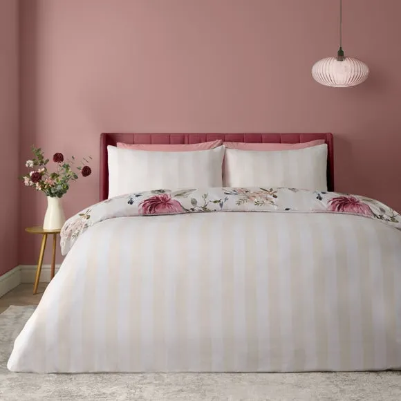 Catherine Lansfield Floral Stripe Duvet Cover & Pillowcase Set 2