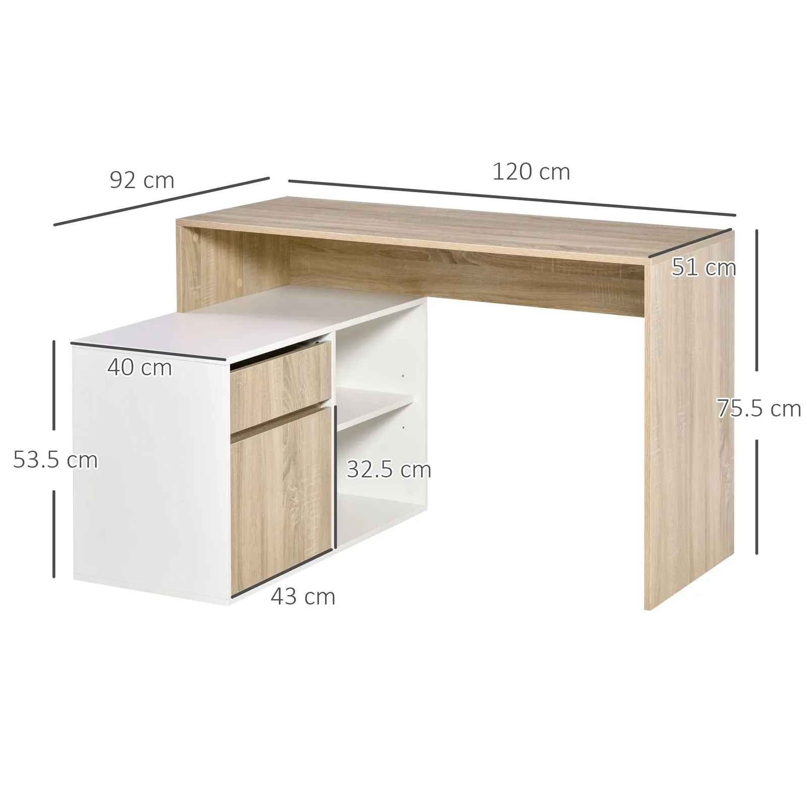 HOMCOM L-Shaped Corner Computer Desk Study Table PC Work with Storage Shelf in White 3
