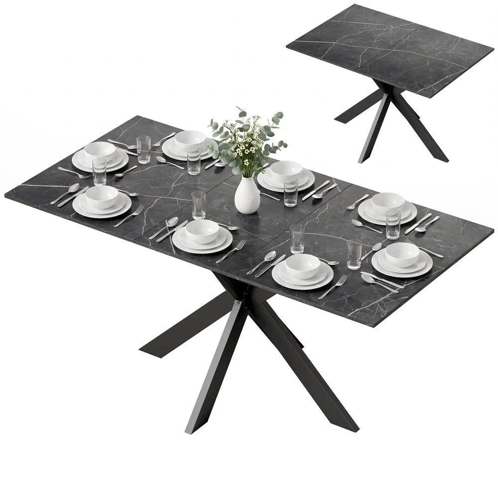 HOMCOM Extendable Dining Table for 4-8 People, Marble Effect in Black