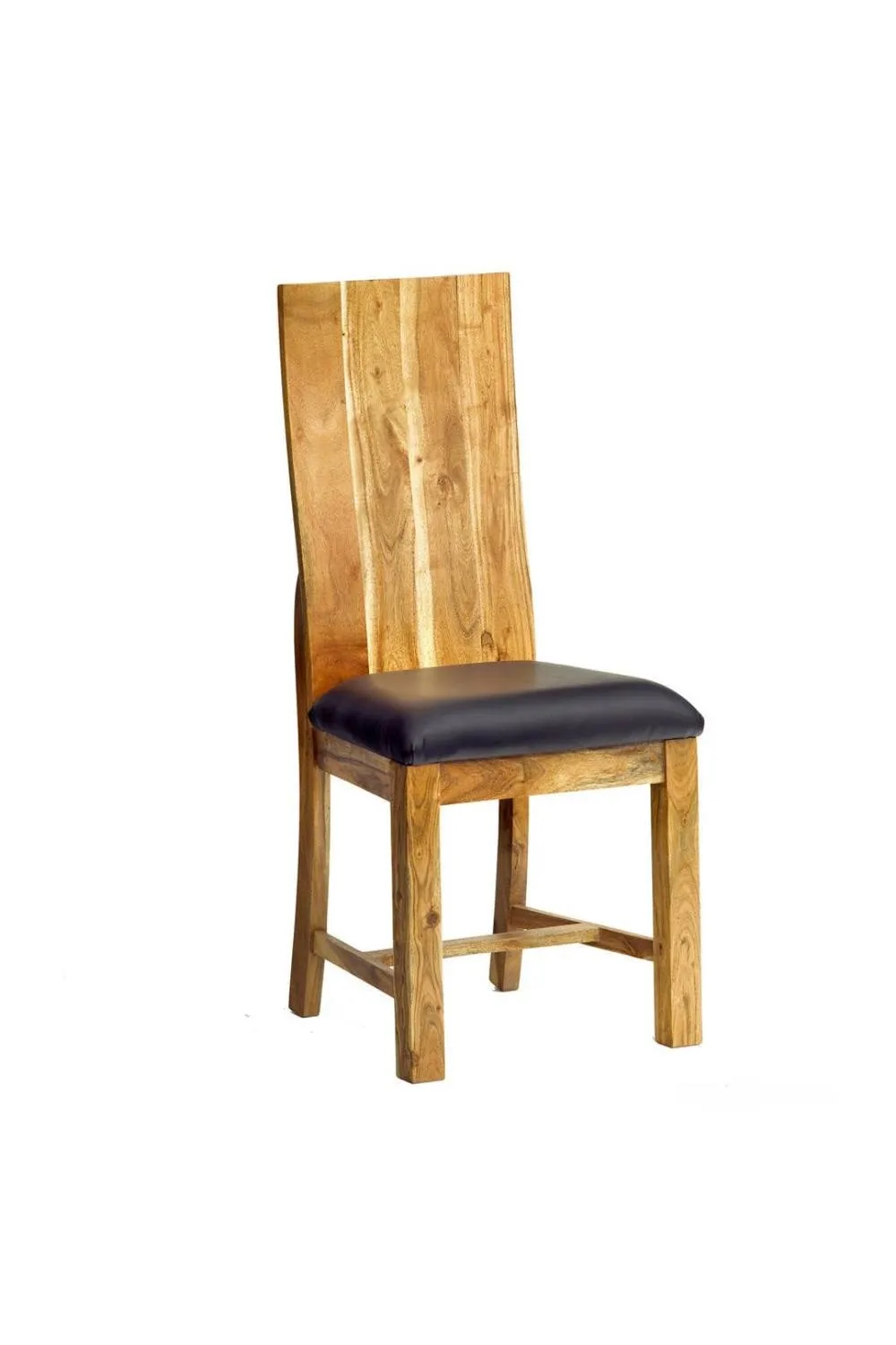 IH Design Cosmopolitan Industrial Acacia Dining Chairs Pair Black Leather in Brown 3