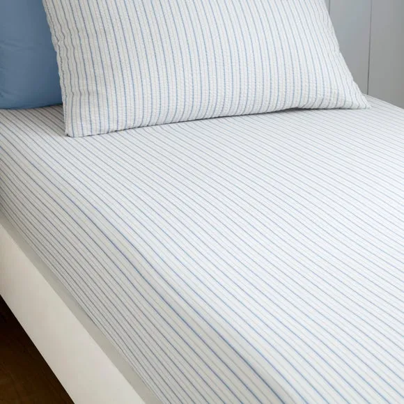 Stripe Seersucker Cotton Fitted Bed Sheet 1