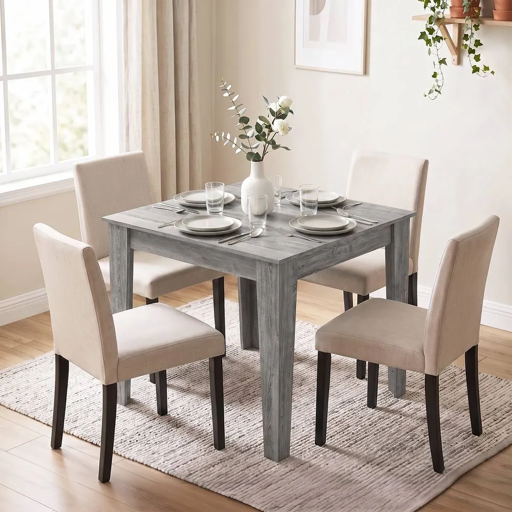 HOMCOM Dining Table for 4, 80L x 80W x 75Hcm, Grey Wood Effect 2