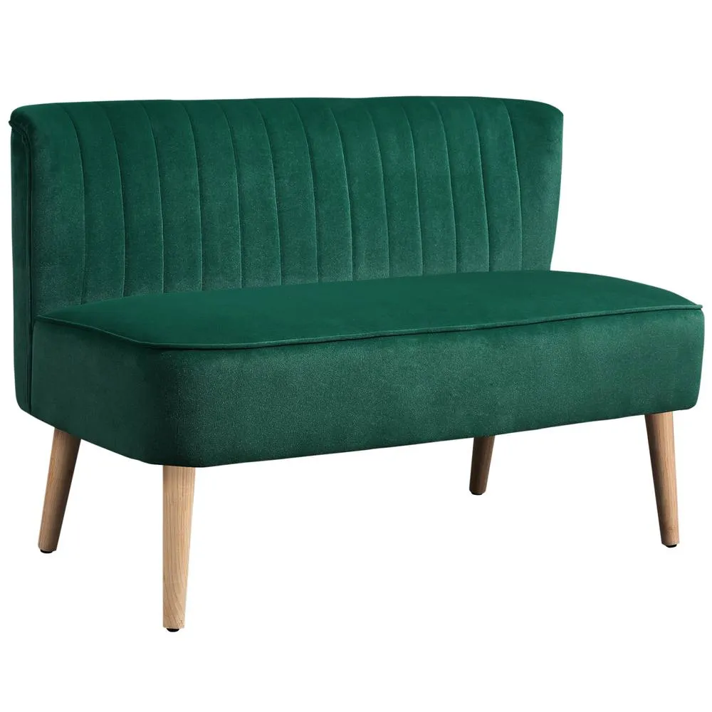 HOMCOM 117cm Loveseat Sofa 2 Seater Sofa with Padded Seat, Dark Green 2