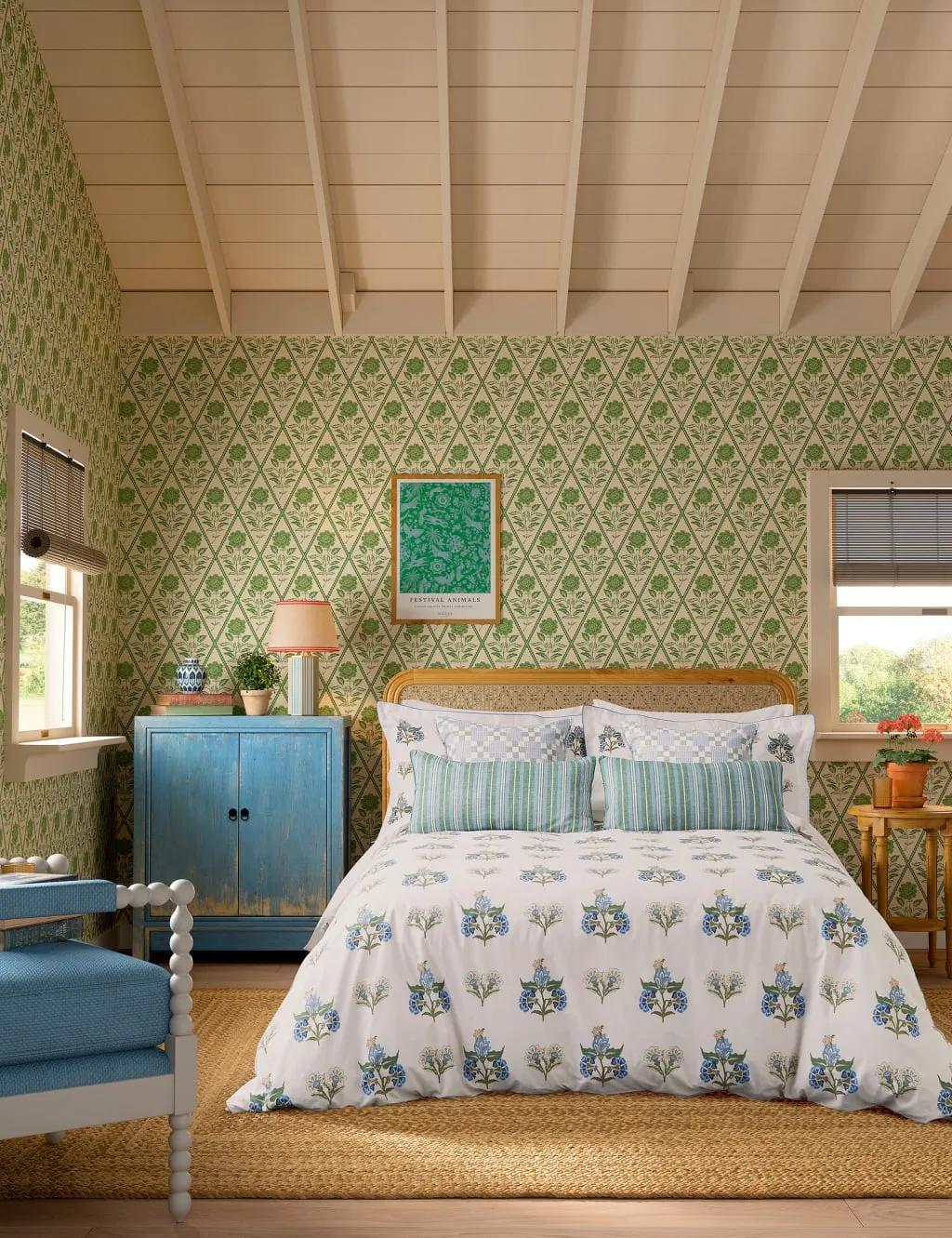 Joules Pure Cotton Chintz Floral Bedding Set Blue Mix