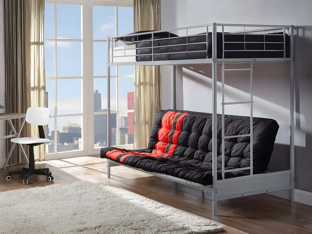Vente-unique High Sleeper Bed 90 X 190 Cm - With Sofa Bed - Metal - Silver - MODULO 5
