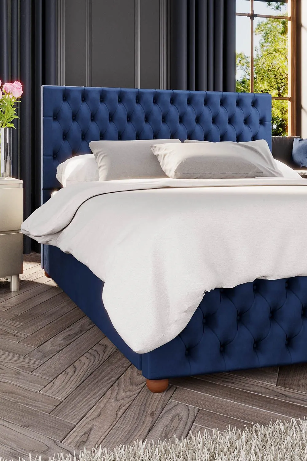 Laurence Llewelyn-Bowen Seren Ottoman Storage Bed in Plush Velvet Fabric, Custom Made in Navy 3