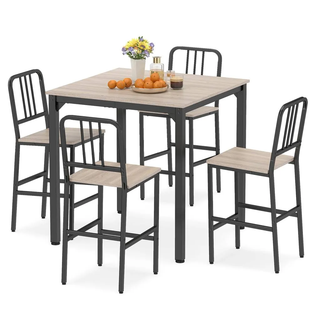 Costway Counter Height Dining Table Set 5PCS Kitchen Bar Table & Chairs Set in Grey 3