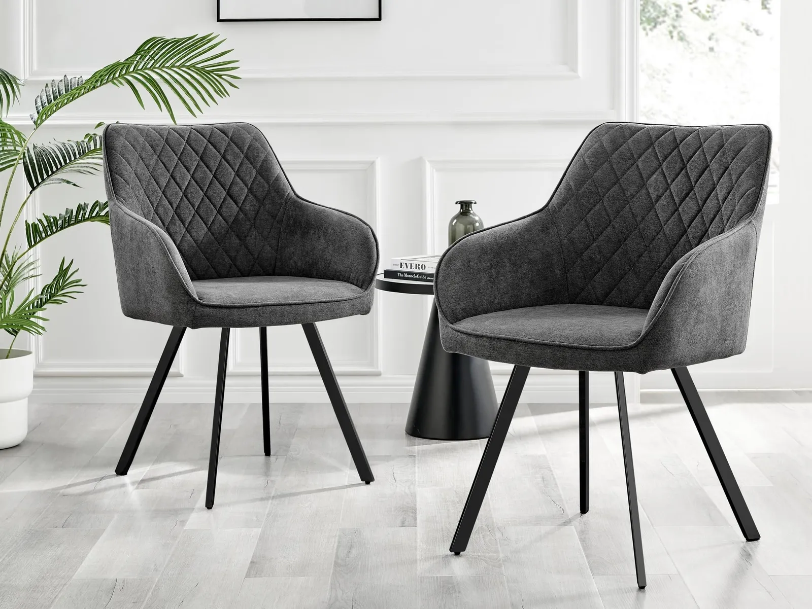 FurnitureboxUK Set of 2 Falun Deep Padded Dining Chairs Upholstered in Soft & Durable Fabric With Black Legs in Dark Grey 2