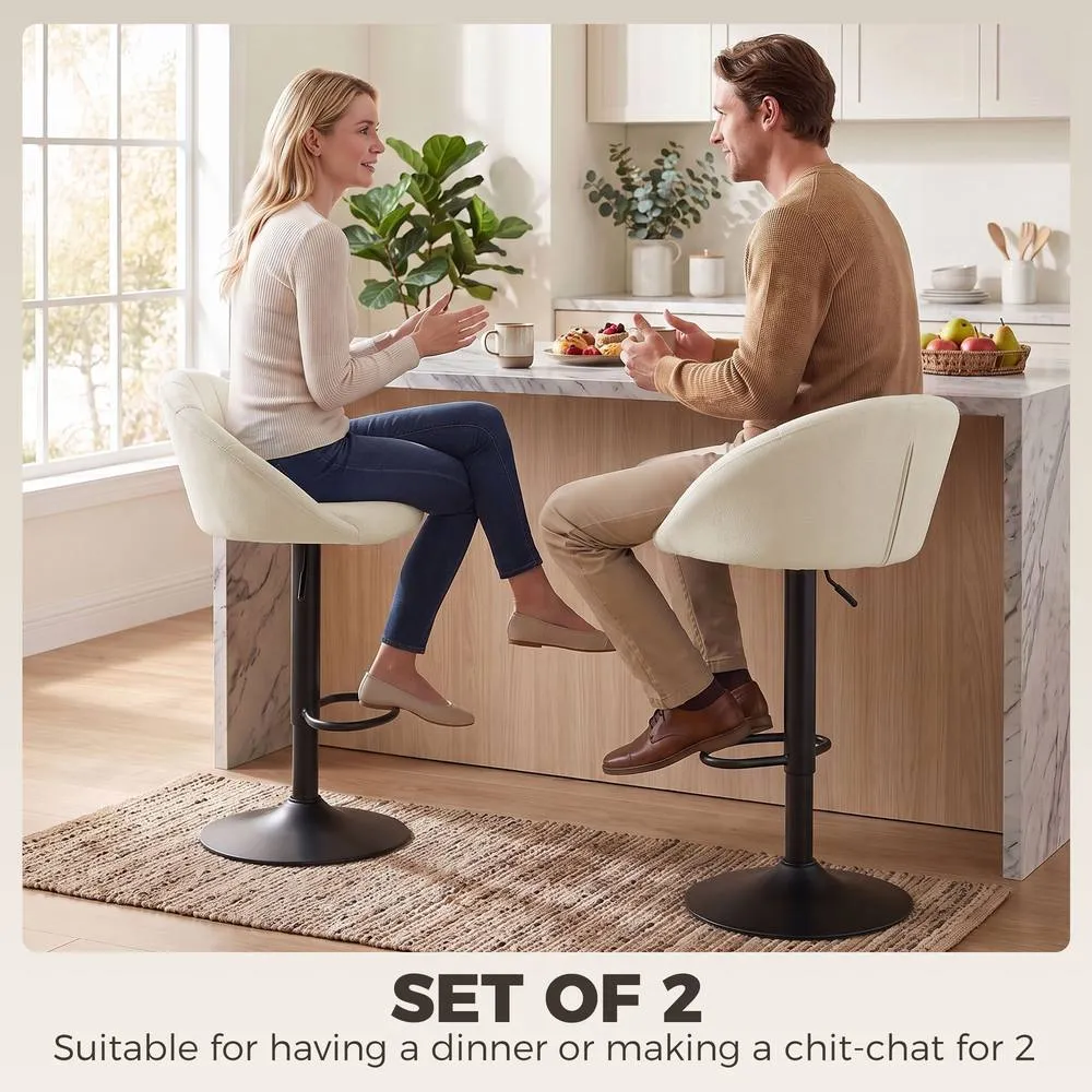 HOMCOM Bar Stools Set of 2 Velvet Adjustable Swivel in Cream 4