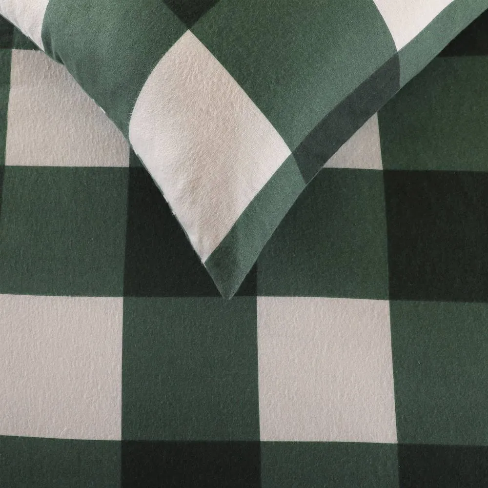 Portfolio Home Glenmore Check Brushed Cotton Reversible Duvet Cover Set Bedding in Green 3