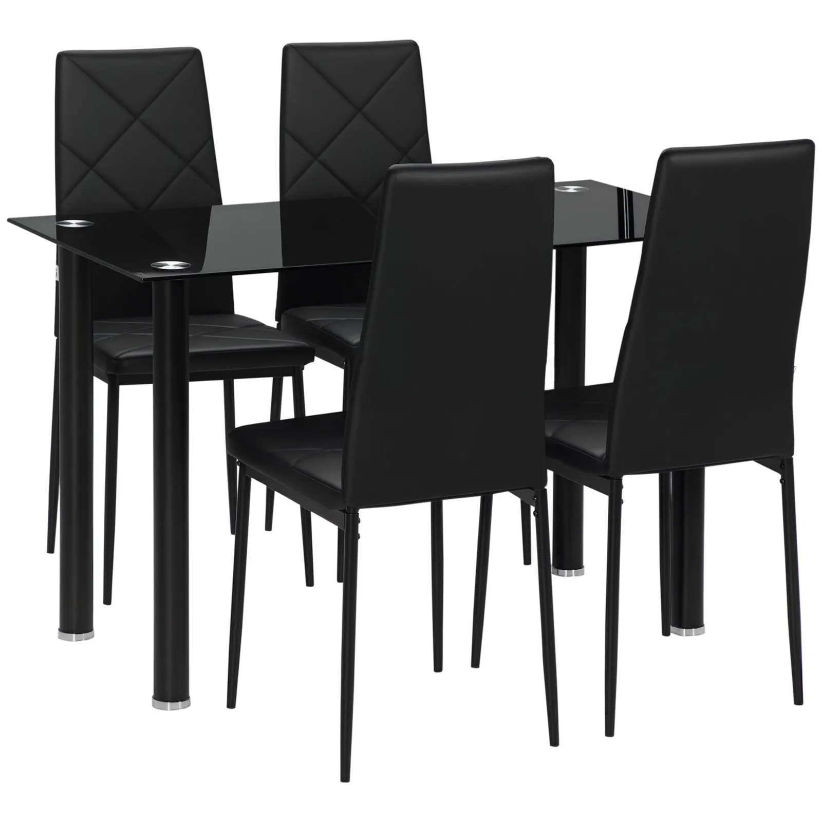 HOMCOM Dining Table & Chairs Set 4 with Padded Seat & Tempered Glass in Black 2