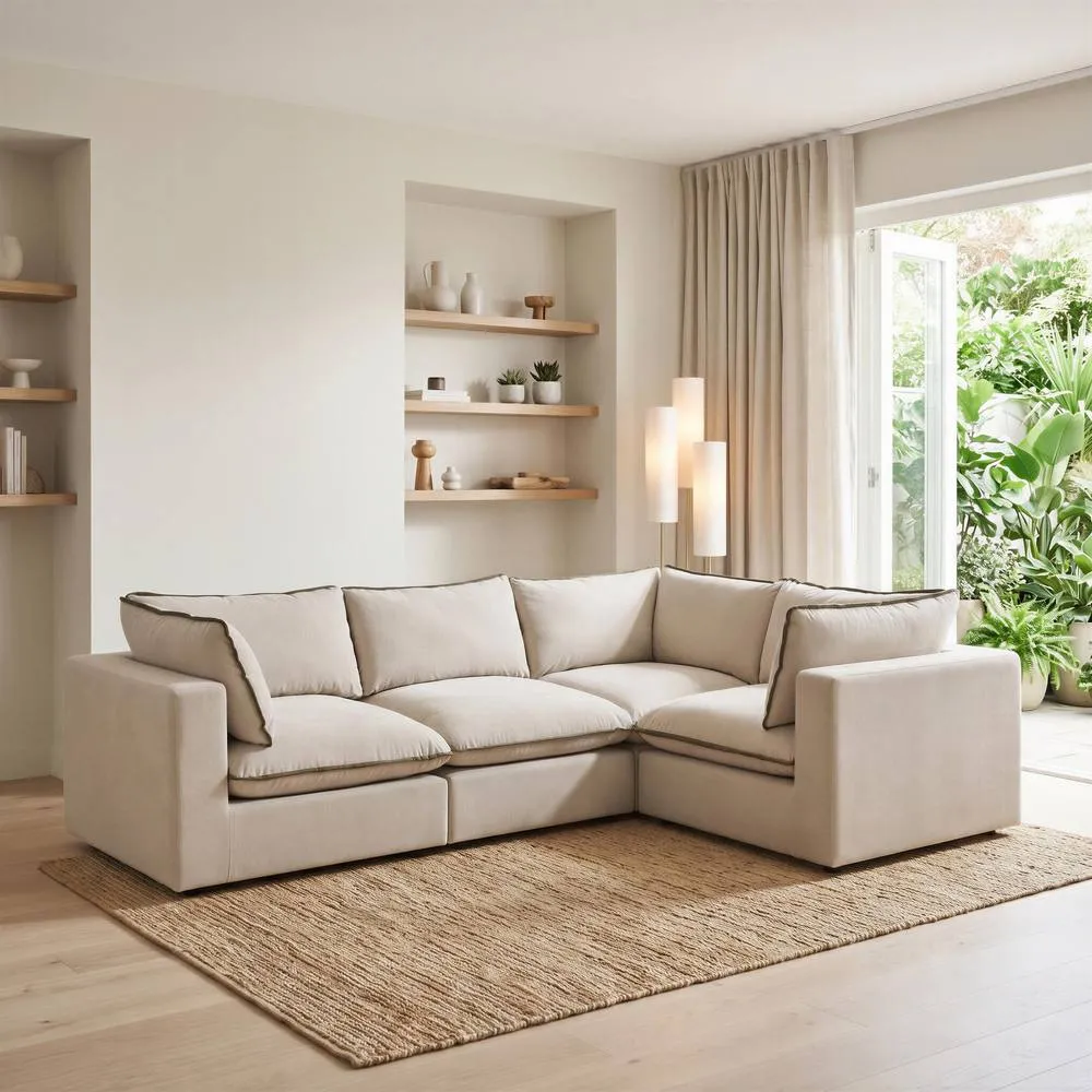 FurnitureboxUK Echo Linen-Look Fabric 3 Seater Modular Corner Sofa 1