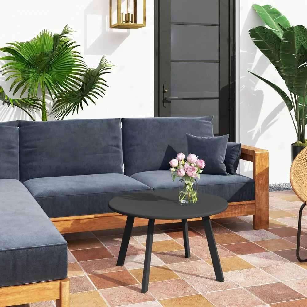 OUTSUNNY 70cm Round Coffee Table with Non-Slip Foot Pads, Charcoal Grey in Dark Grey