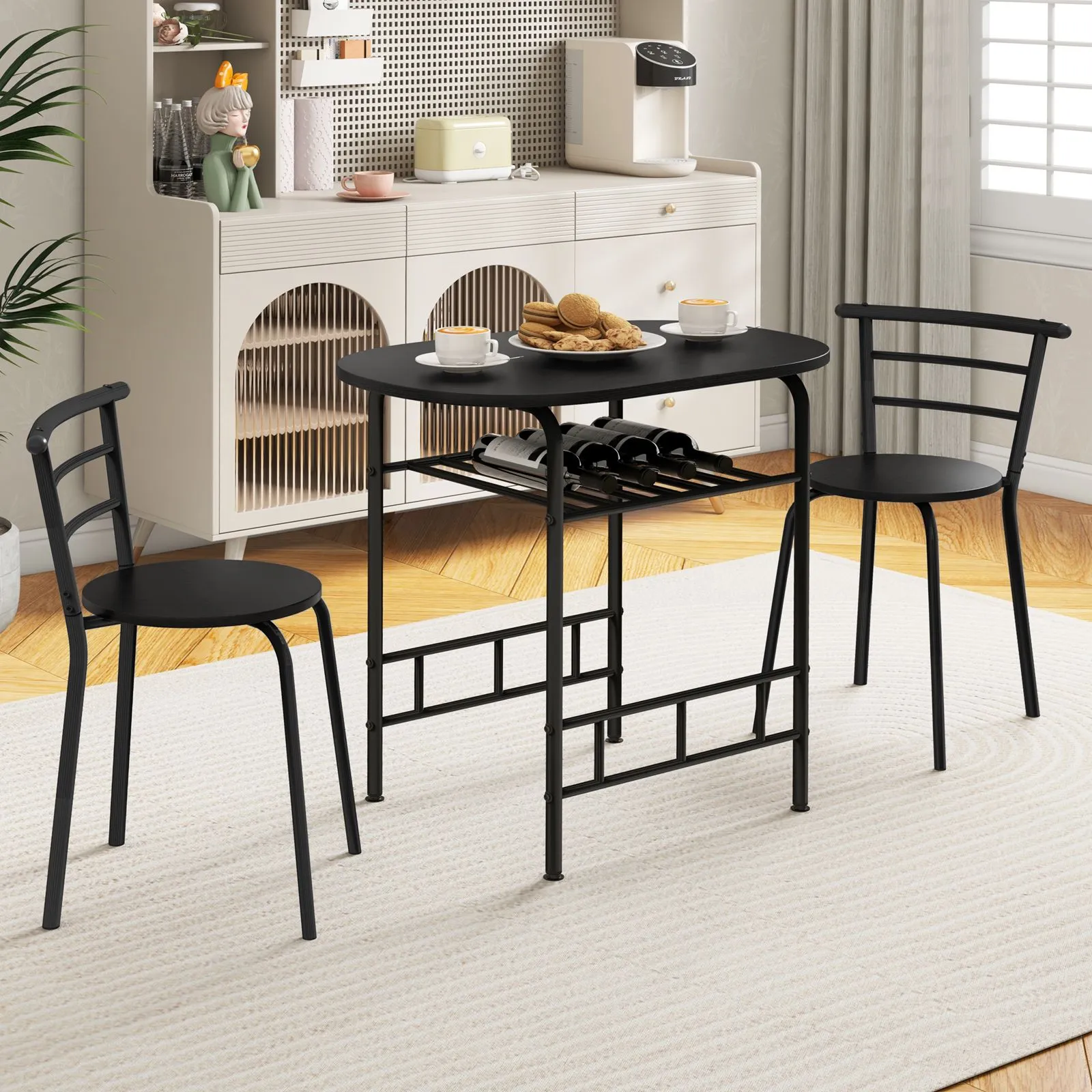 Costway 3-Piece Dining Table Set Kitchen Breakfast Nooks Table & Chairs in Black 5