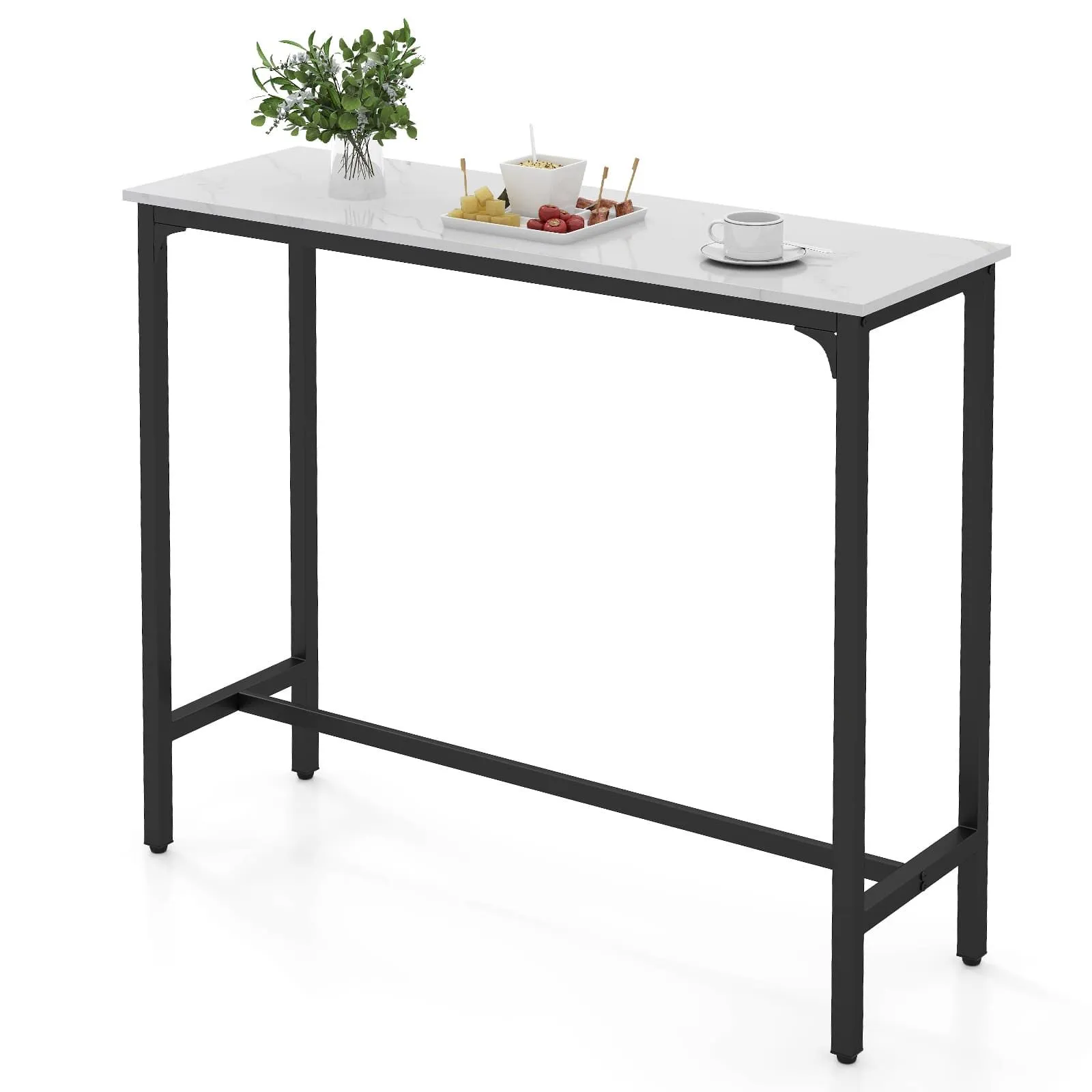 Costway 120cm Bar Table Counter Height Table with Footrest in White