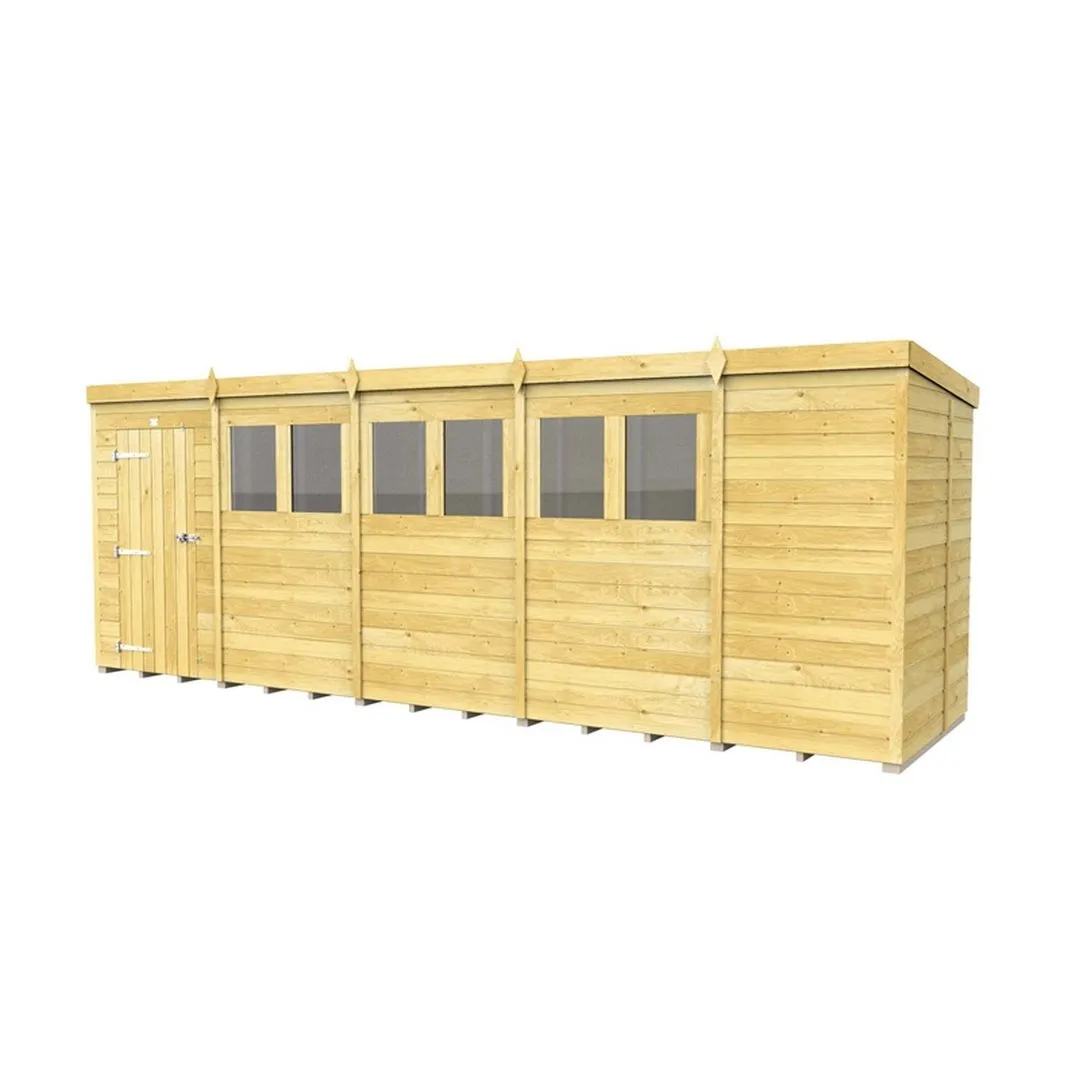 Buttercup Farm 19 x 5 Feet Pent Shed - Single Door W/ Windows - L147 x W560 x H201 cm in Brown 2