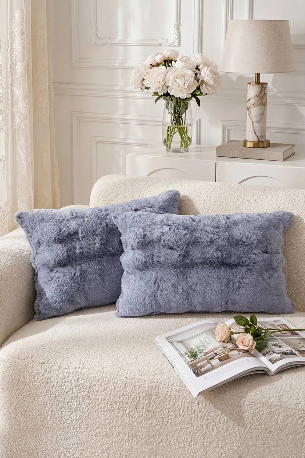 Living and Home Plush Throw Pillow Cover Pillowcase in Light Grey