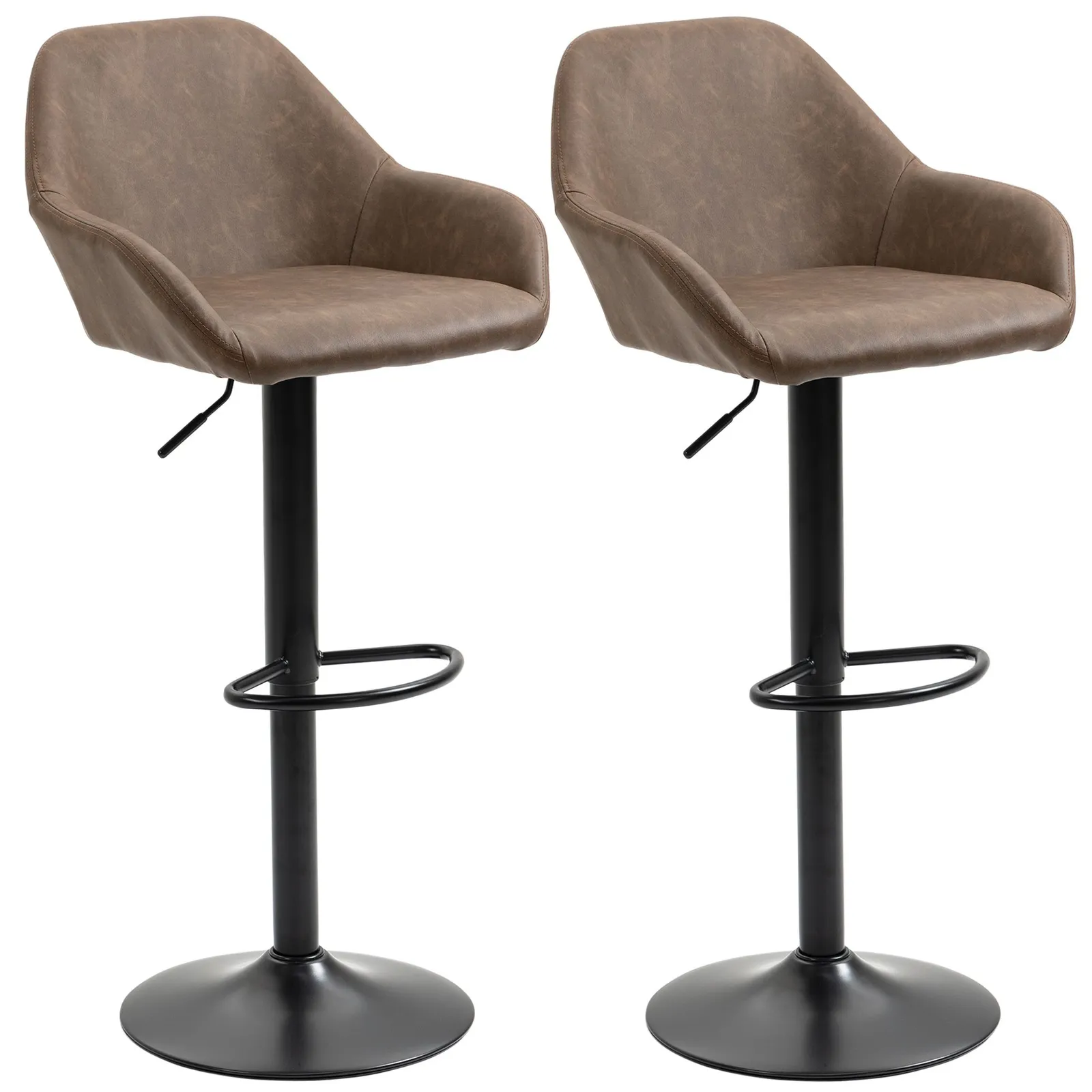 HOMCOM Bar Stools Set of 2 Swivel Barstool W/ Footrest Kitchen Dining Room in Dark Brown 2