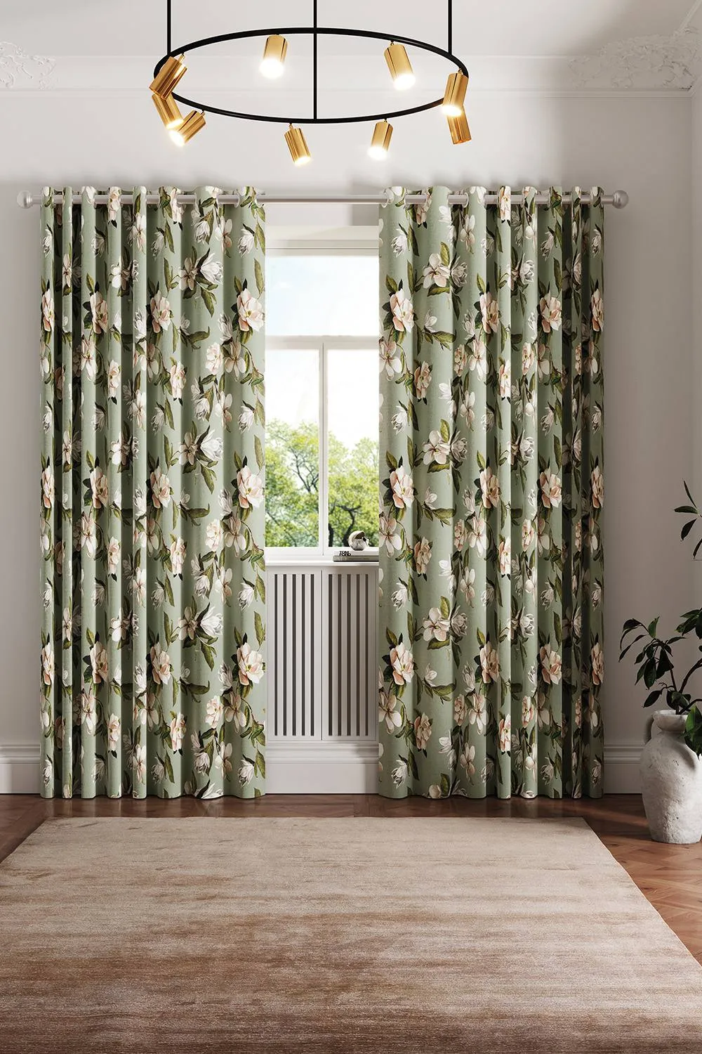 Ted Baker 'Opal Floral' Cotton Lined Curtains in Light Green 4