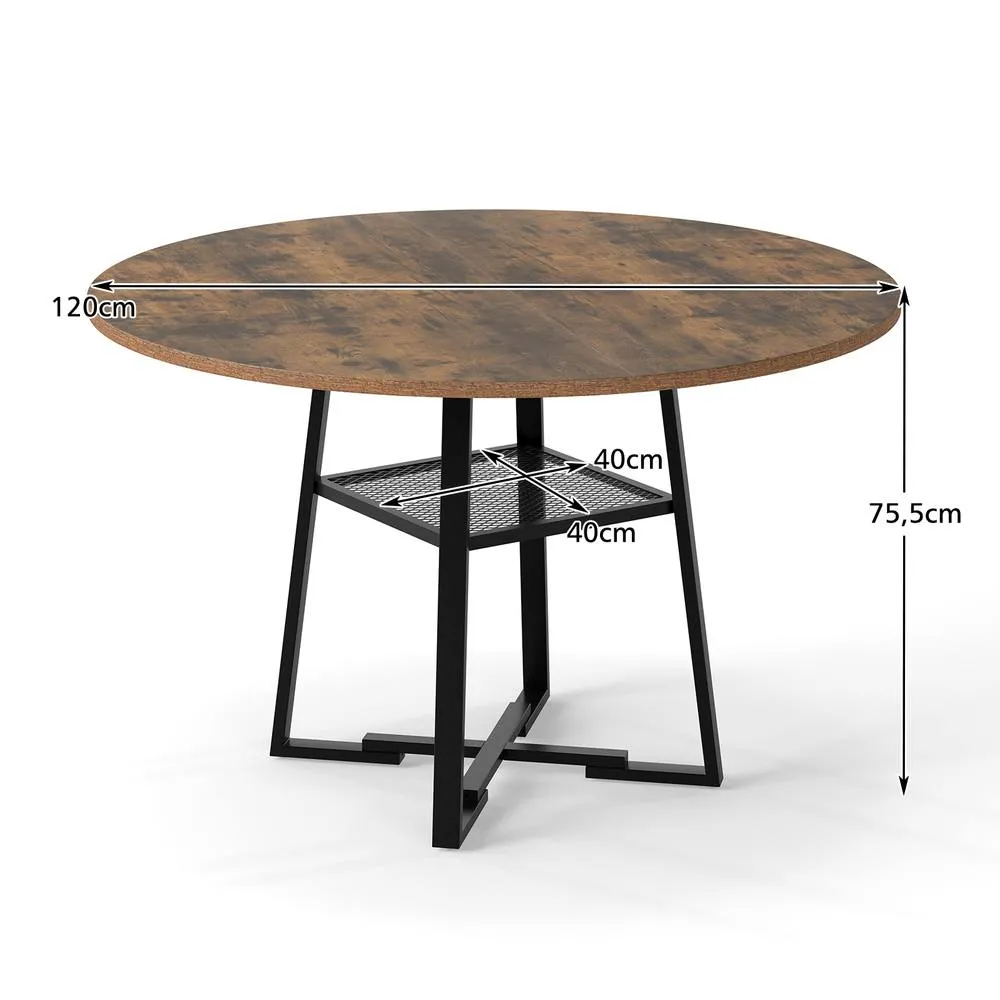 Costway 120 CM Dining Room Table Round Dining Table for 4-6 in Brown 4