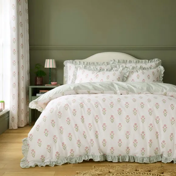 Fiorella Frilled 100% Cotton Duvet Cover & Pillowcase Set