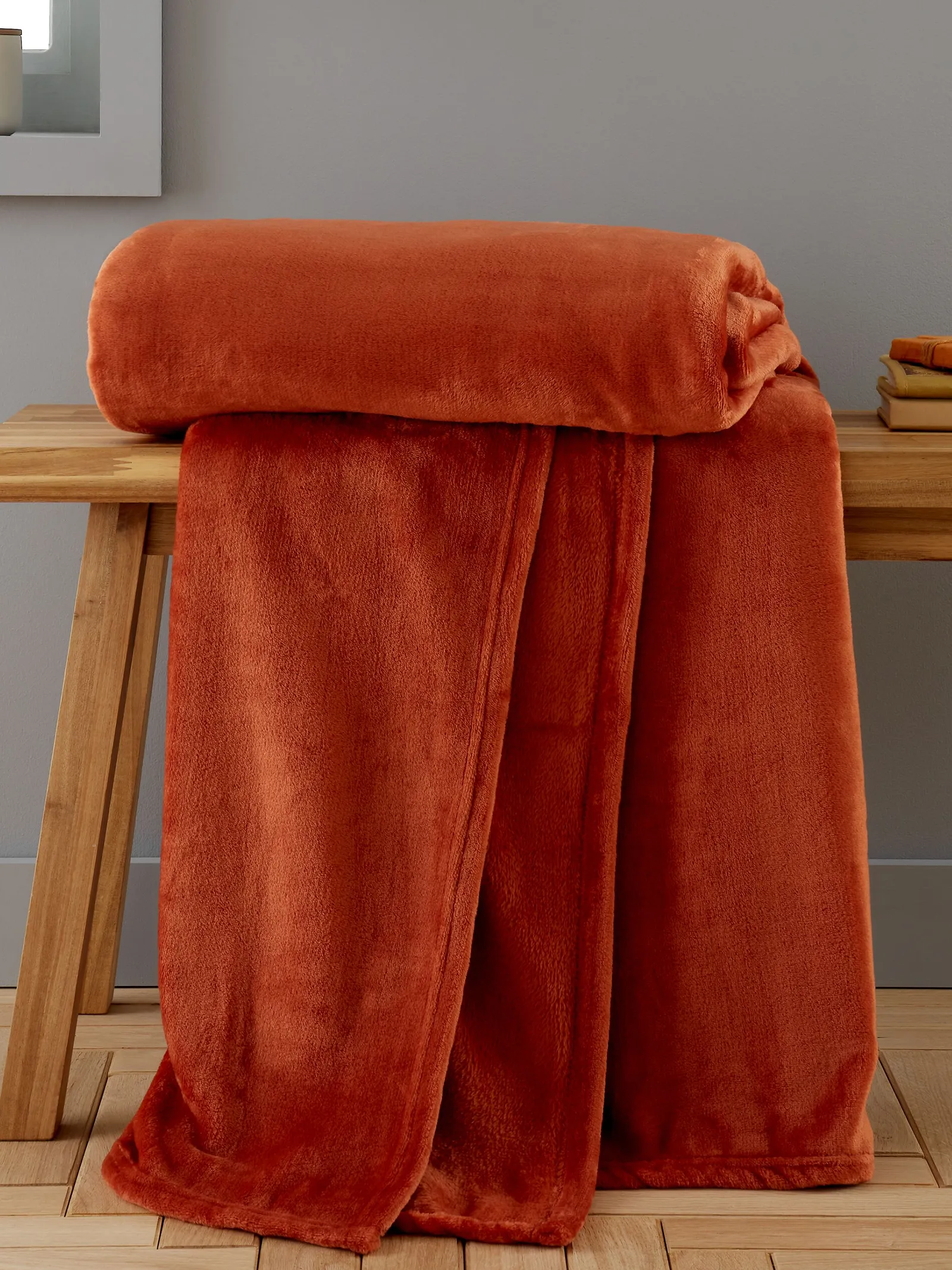 Catherine Lansfield 'Extra Large Raschel Velvet Touch' Blanket Throw in Burnt Orange