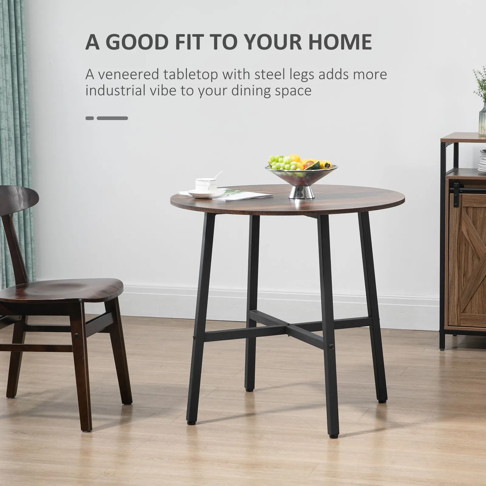 HOMCOM Dining Room Table for 4 People, Industrial Kitchen Table Steel Base in Brown 4