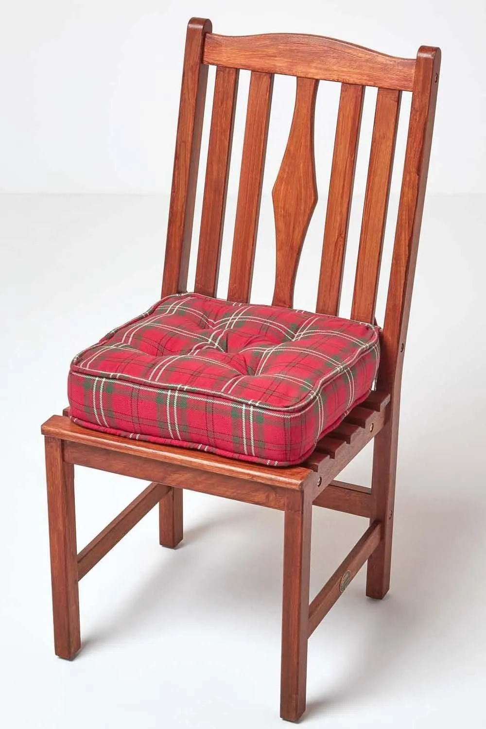 Homescapes Edward Tartan Cotton Dining Chair Booster Cushion in Red 6