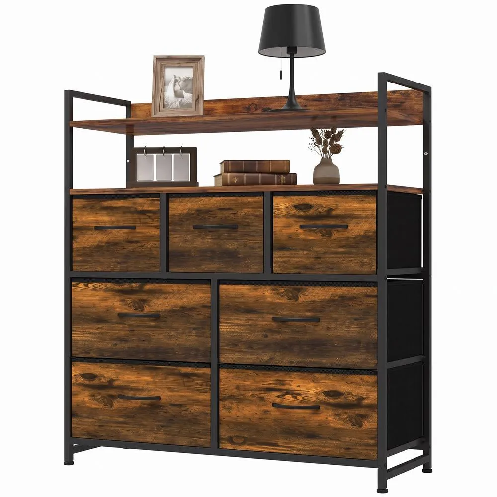 HOMCOM Chest of Drawers, Bedroom Fabric Dresser, Rustic Brown