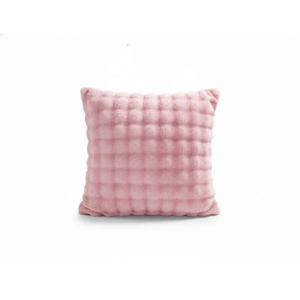 Snug City Square Teddy Design Cushion Cover Soft Plush Decorative Cushion Case in Pink