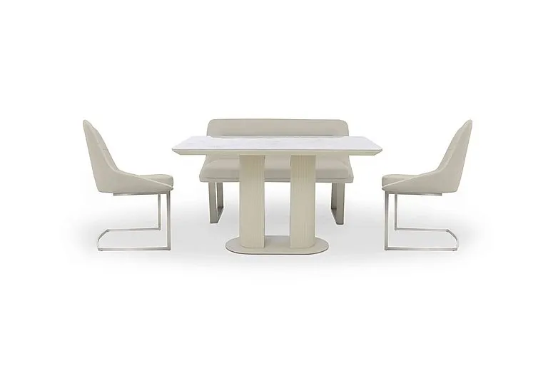 Avorio Fixed Dining Table, High Back Bench and 2 Cantilever Chairs Set