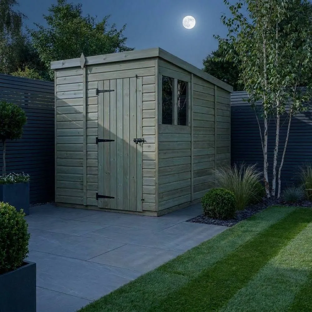 Buttercup Farm 6ft x 9ft Pent Garden Shed Single Door With Windows - Timber in Brown 3