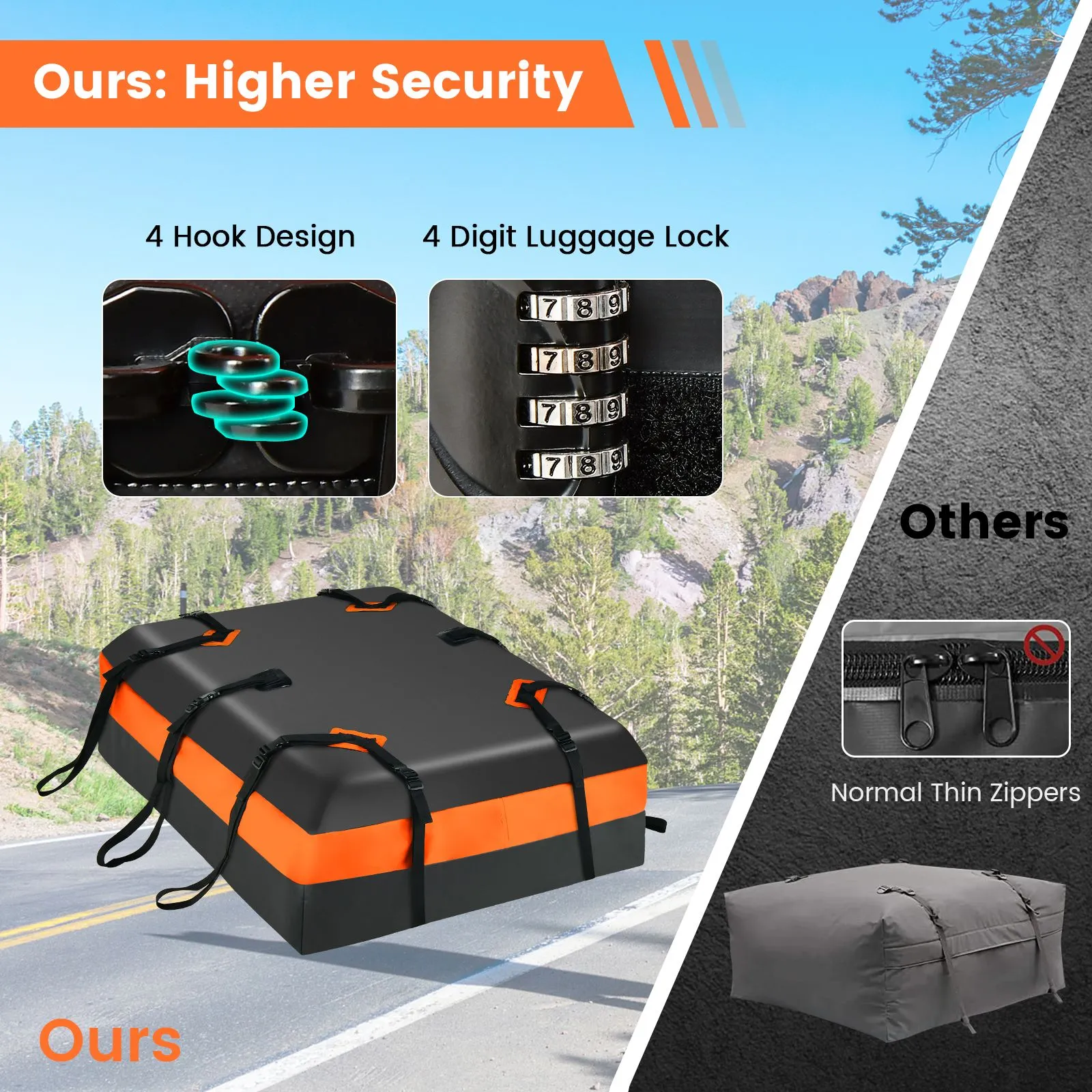 Costway 424L Large Car Roof Top Rack Luggage Carrier Bag Storage Bag Travel Waterproof in Black 6