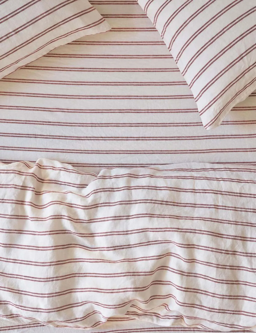 Piglet In Bed Pure Linen Kemptown Stripe Fitted Sheet Red Mix