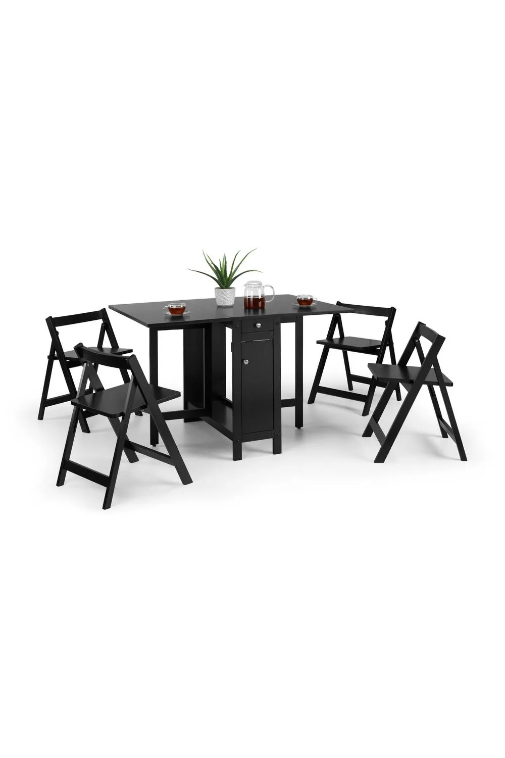 Julian Bowen Savoy 4 Seater Drop Leaf Gateleg Dining Set with Folding Chairs in Black 2