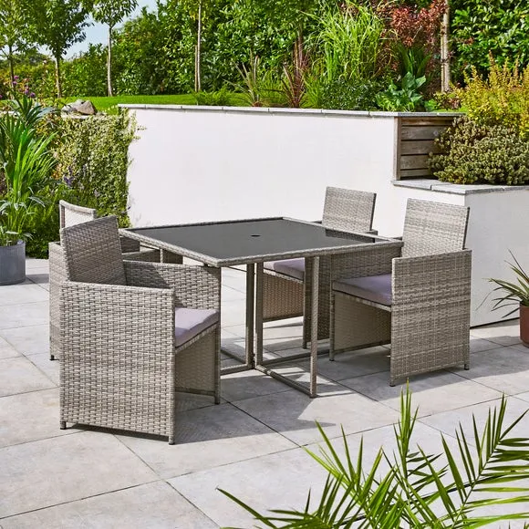 Grey Rattan 4 Seater Dining Cube Set 2