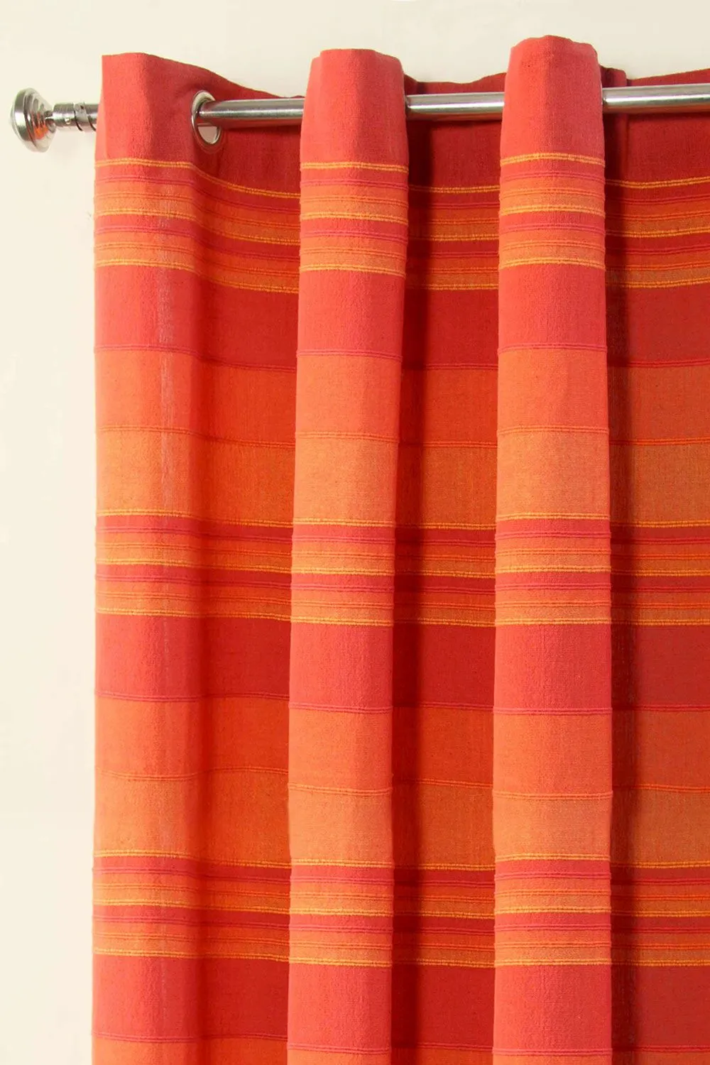 Homescapes Cotton Morocco Striped Curtain Pair in Terracotta 5