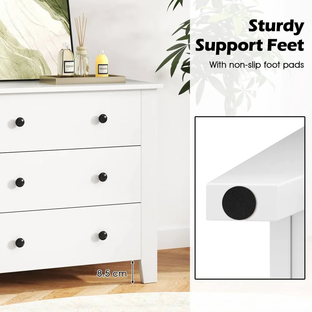 Costway 3-Drawer Dresser Modern Large Nightstand Storage in White 5