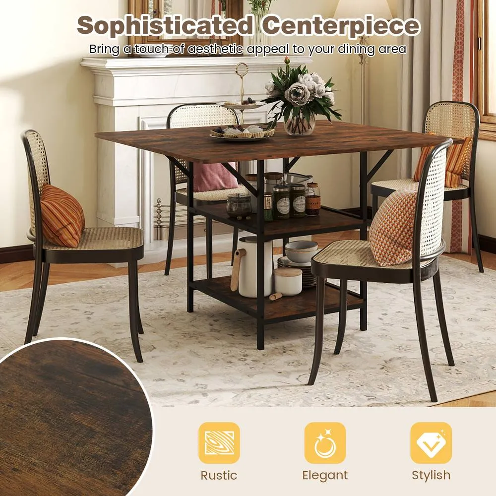 Costway Dining Table for 4-6 Rectangular Dining Table w/Storage Shelves in Brown 6