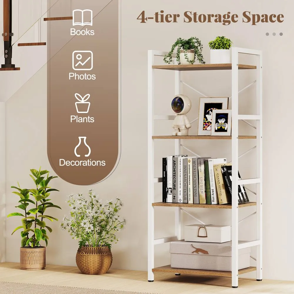 Costway Freestanding Bookshelf 4-Tier Bookcase Display Rack w/ Open Shelves in Natural 4