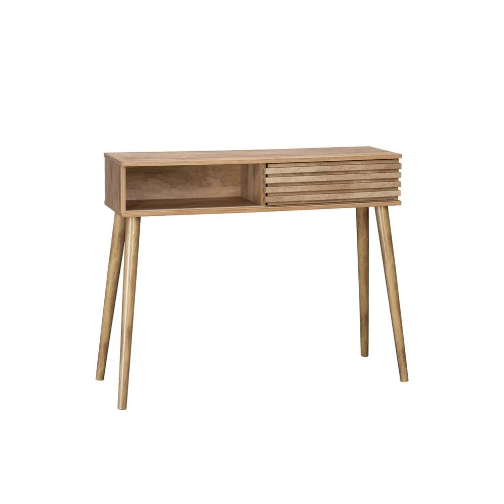 sweeek 100cm scandi-style console, grooved wood effect in Beige 2