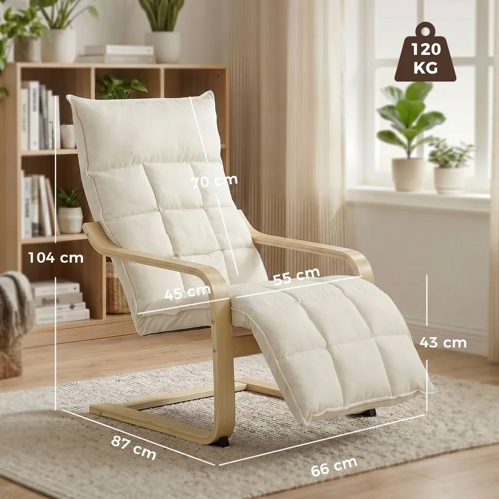 HOMCOM Accent Chair, Leisure Lounge Chair Armchair with Footrest, Cream 3