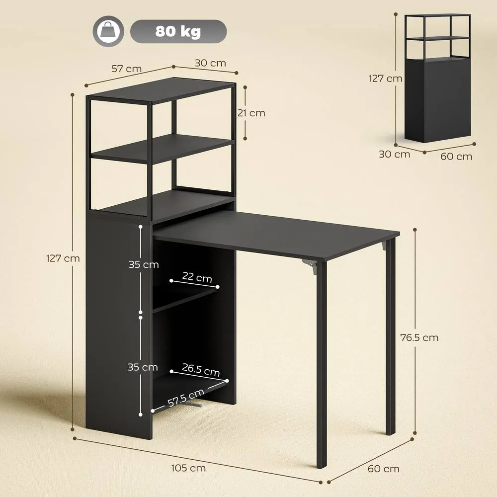 HOMCOM Foldable Computer Desk, Home Office Desk for Small Spaces, Black 3