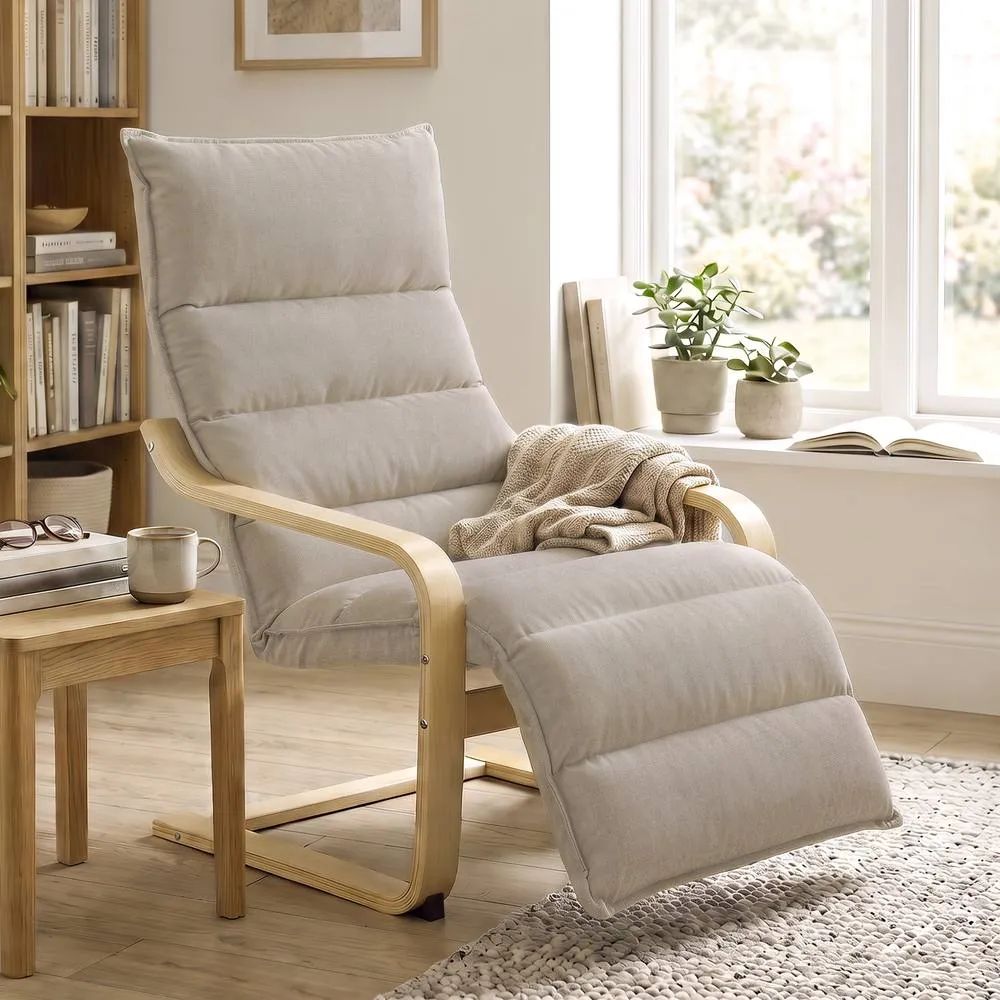 HOMCOM Lounge Chair with Wooden Frame for Living Room, Bedroom, Light Brown 2