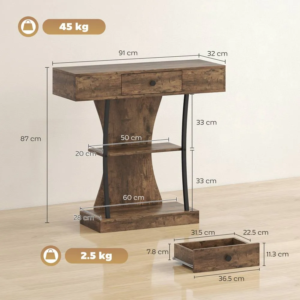 HOMCOM Console Table Hallway Table with Storage Shelves, Rustic Brown 3