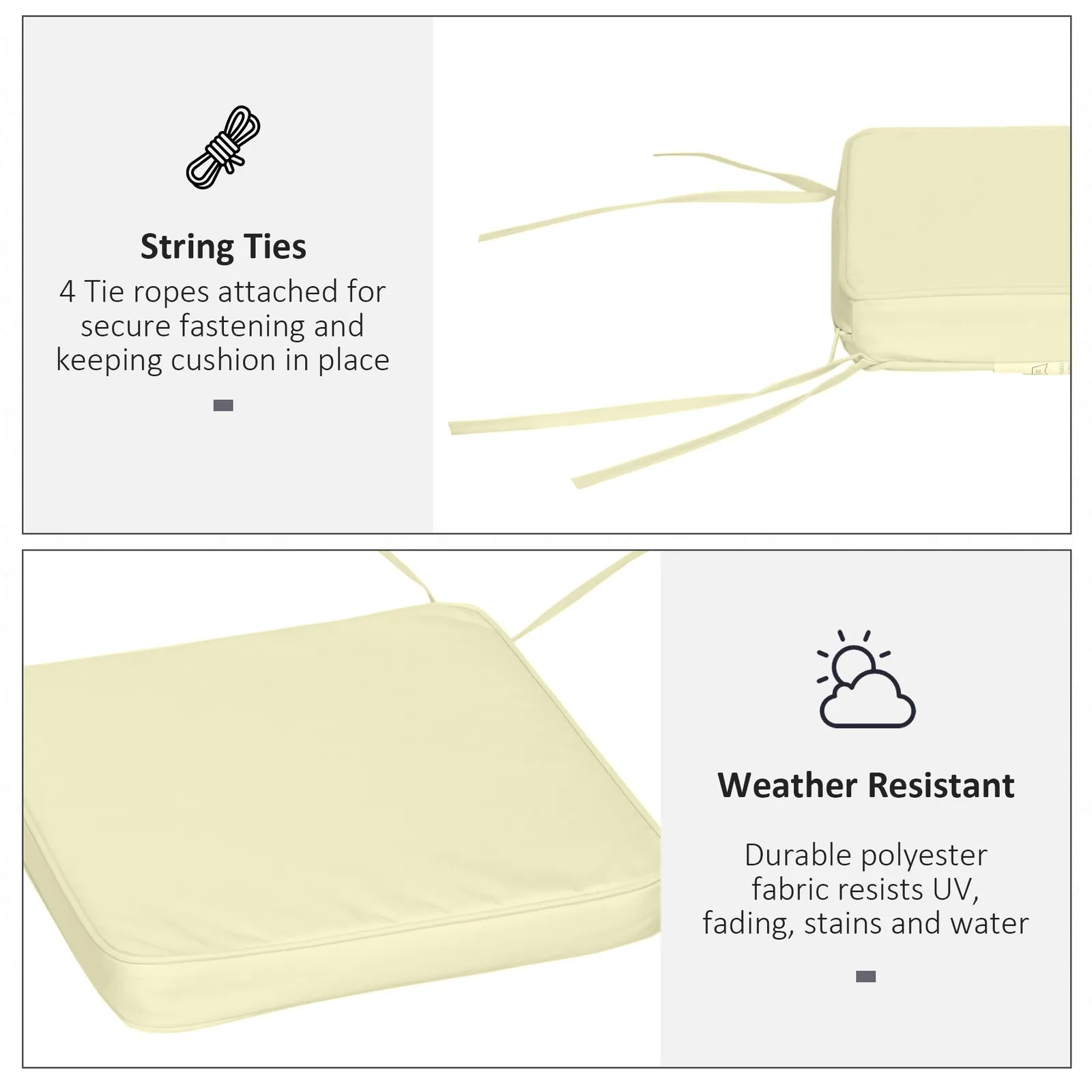 OUTSUNNY Set of 6 Chair Cushion Seat Pads Dining Chair w/ Straps in Cream 6
