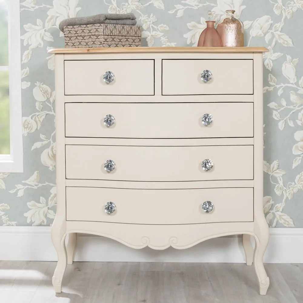 Statement Furniture Juliette Vintage Chic 2 Over 3 Chest of Drawers with Crystal Handles in Ivory