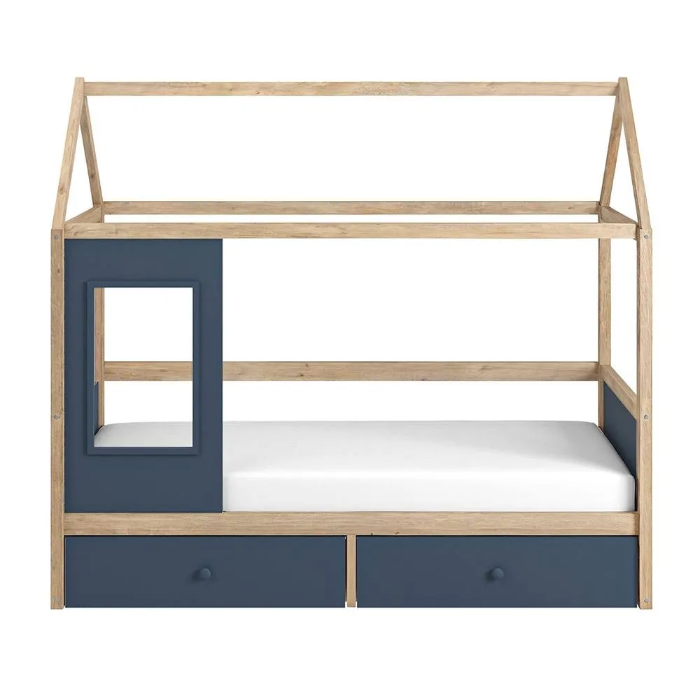 Flair Ted Play House Wooden Bed with Storage in Blue 4
