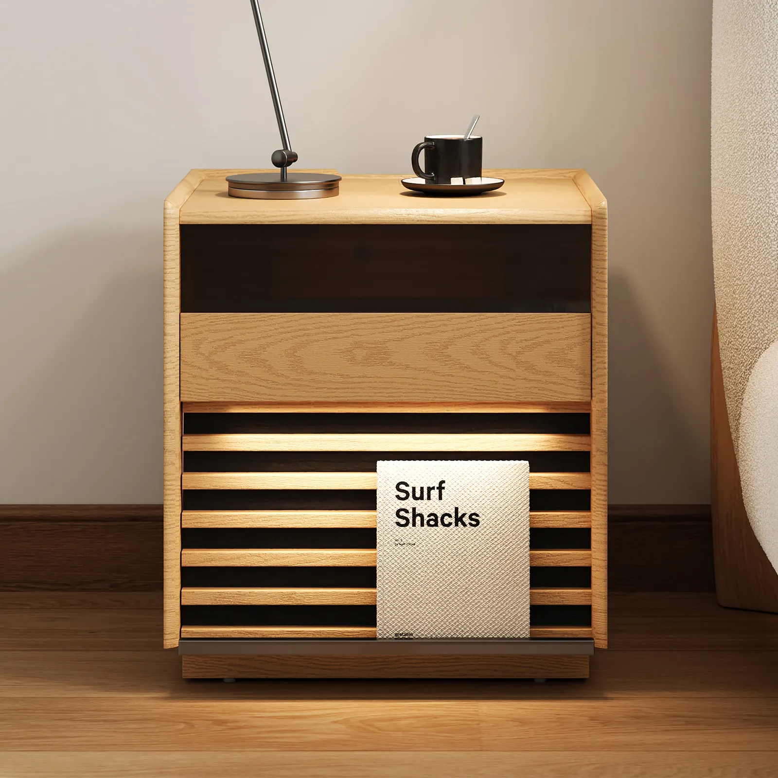 Modern Natural Bedside Table with Light Wood Bedside Table with 2 Drawers